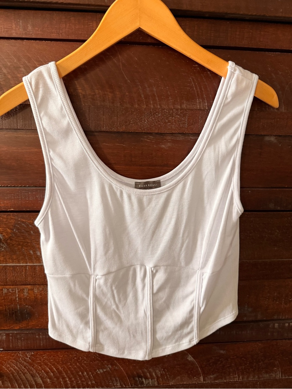Y2K Sans Souci White Ribbed Scoop Neck Cropped Tank Top New